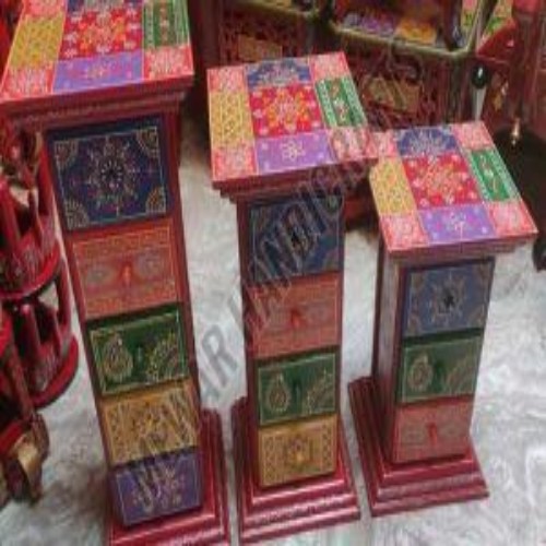 Set of 3 Hand Painted Wooden Drawer Pillar